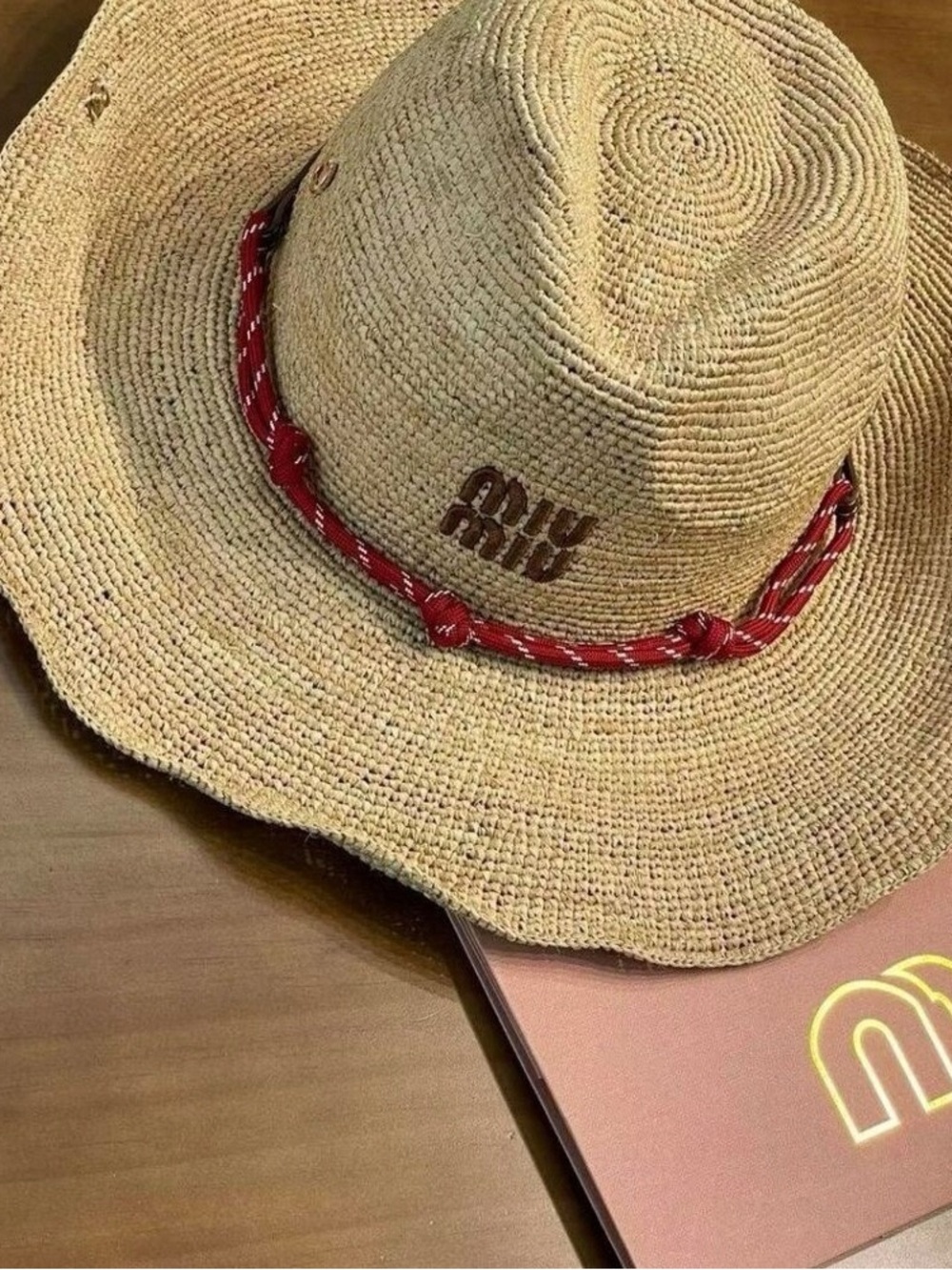 Miu Miu Natural Straw Hat with Red Rope Band - Picture 2 of 6